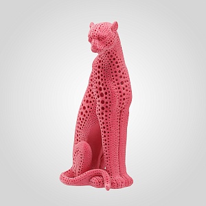 Интерьерная декоративная статуэтка из флокированной ткани "Леопард" фуксия