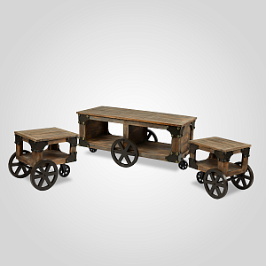 Набор из Журнального Стола и Двух Тумбочек в стиле Лофт (Дерево)