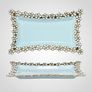 Блюдо Бирюзовое Сервировочное "Golden Flowers" (Фарфор)