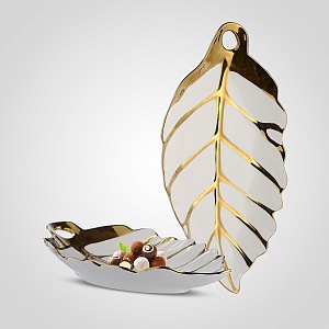 Блюдо-Лист из Керамики с Золотистыми Жилами Большое