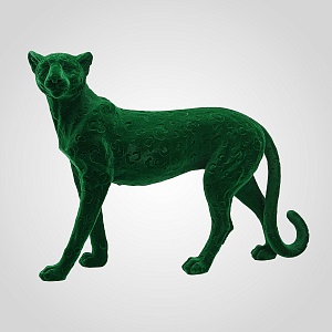 Интерьерная декоративная статуэтка из флокированной ткани "Леопард" зелёный