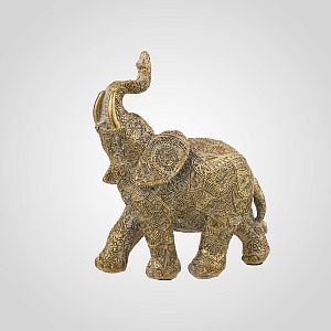 Слон золотистый из полистоуна с узорами S