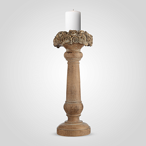 Подсвечник Винтажный Бежевый с Золотистыми Розами Большой