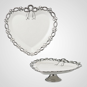 Тортница-Сердце "Silver Bow" L (Фарфор)