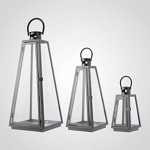 Интерьерный Набор из Трех Фонарей-Подсвечников Темно-Серый
