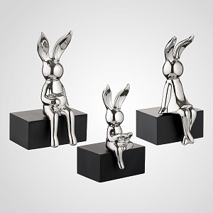 Статуэтка для интерьера сидячие зайчики 3 шт серебряный цвет