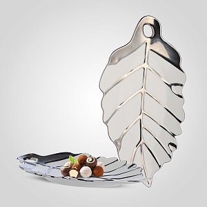 Блюдо-Лист из Керамики с Серебристыми Жилами Малое