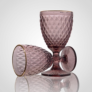 Бокал для Вина Стеклянный Розовый с Золотистой Каймой "Люкс" (от 6ти штук)