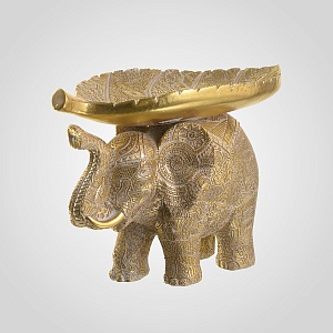 Золотистый слоник-конфетница из полистоуна с листом