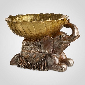 Фигурка Золотой слон круглое блюдо H-22см (Полистоун)