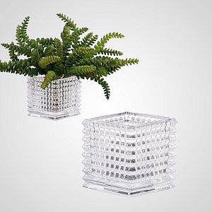 Стеклянное Квадратное  Кашпо Прозрачное M