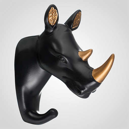 Декор настенный-вешалка Носорог черный с золотом 5.5*11.5 см