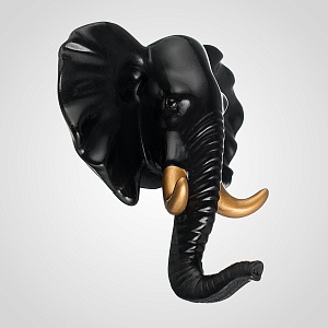 Декор настенный-вешалка Слон черный с золотом 10.5*11 см