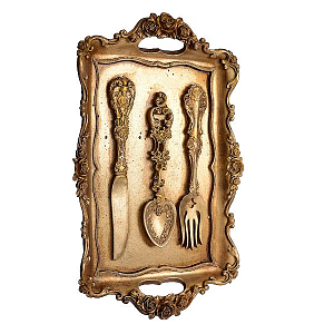 Поднос Декоративный Прямоугольный "Золотые Приборы" (Полистоун)