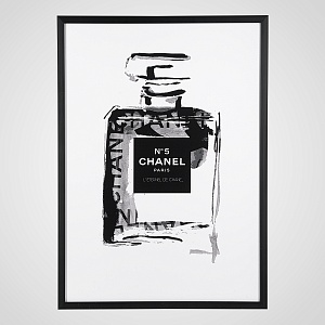 Постер интерьерный Шанель - Chanel 60*80 см с рисунком духов черная металлическая  рамка