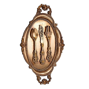 Поднос Декоративный Овальный "Золотые Приборы" (Полистоун)