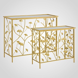 Консольный столик комплект из двух штук Rectangular Shape with golden flowers