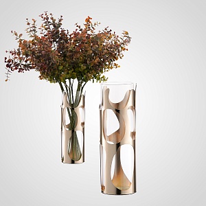 Стеклянная  Ваза Золотистая в Металлическом Каркасе 30 см.