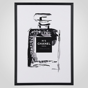 Постер интерьерный Шанель - Chanel 50*70 см с рисунком духов от Chanel черная рамка 