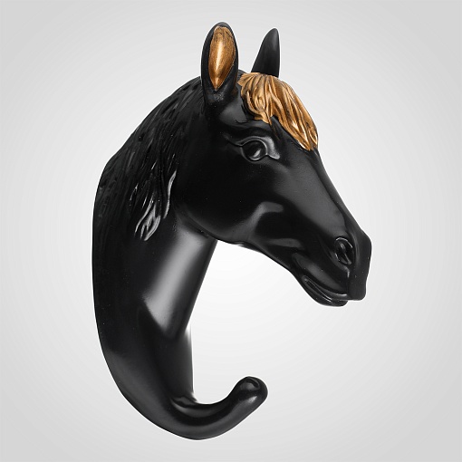 Декор настенный-вешалка Лошадь черный с золотом 3.8*12 см