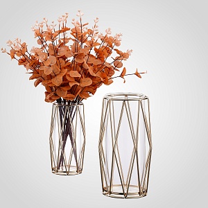 Стеклянная Золотистая  Ваза в Металлическом  Каркасе 28см.